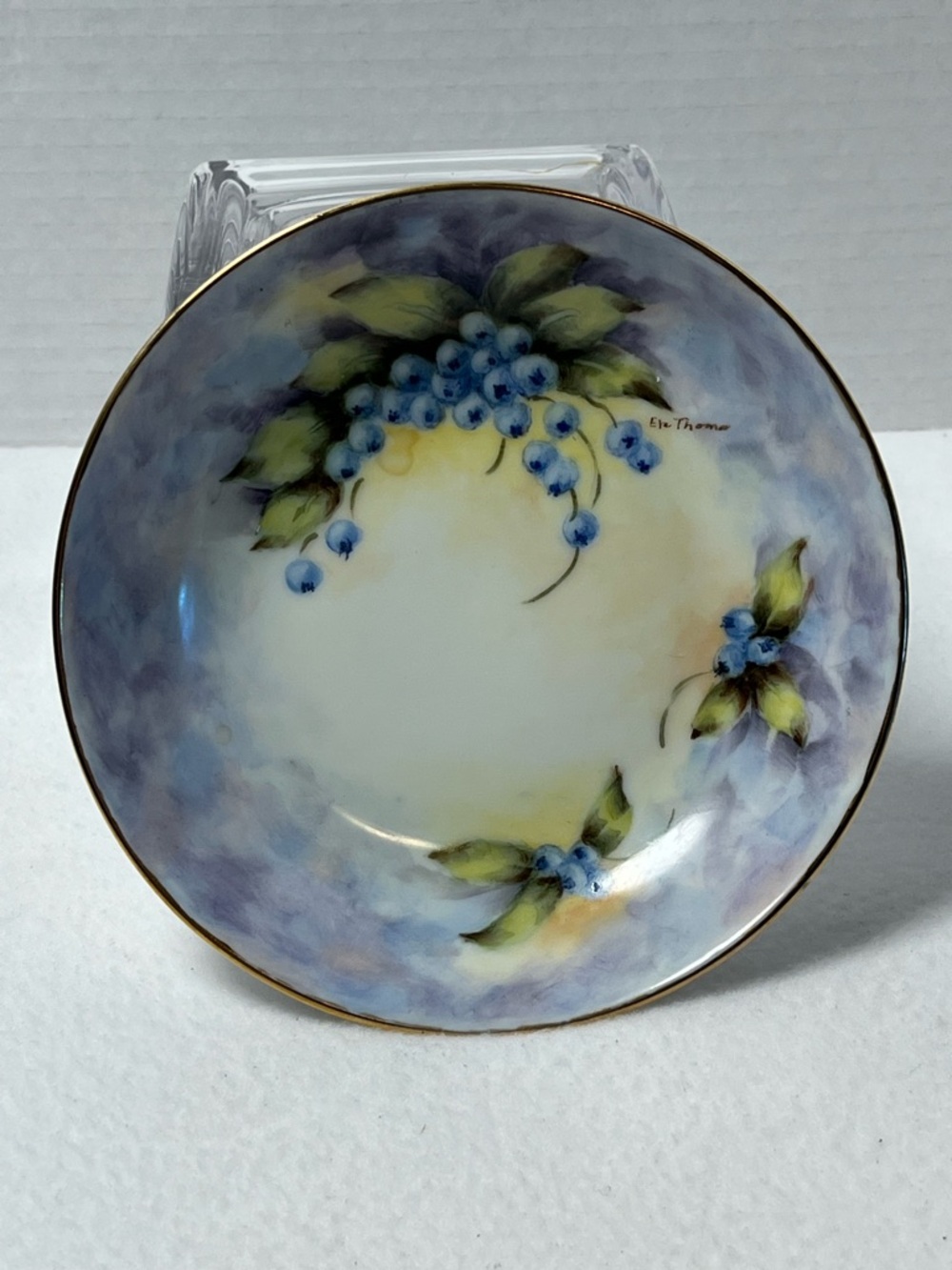Vintage Thomas Bavaria Hand Painted Blueberry Plate 6” Gold Rim Signed